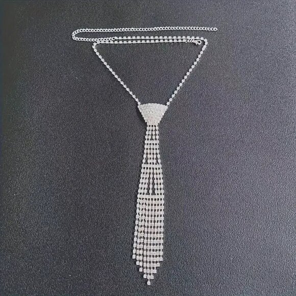 Vintage Style Rhinestones Tie-Shaped Pendant (SILVERY) - Picture 2 of 3